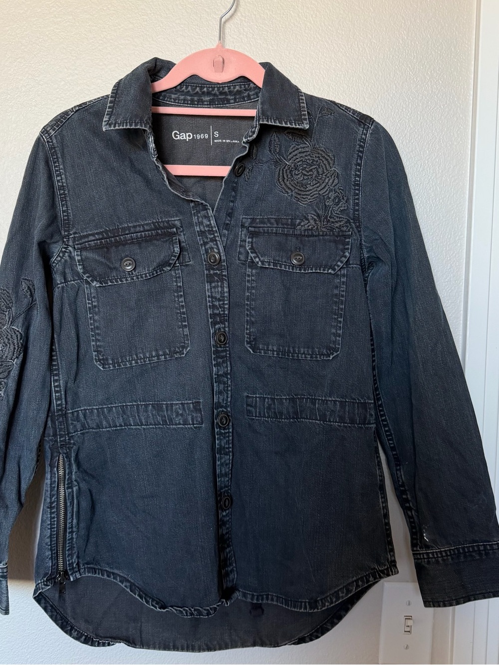 GAP Black Washed Embroidered Utility Jacket